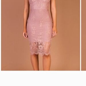 VENUS Lace Mini Dress in Blush Pink